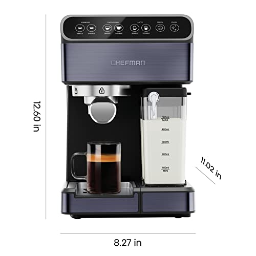 Chefman 6-in-1 Espresso Machine with Steamer, Automatic One-Touch Coffee Maker, Single or Double Shot Cappuccino Machine, Latte Maker, Espresso Maker with Milk Frother, Black