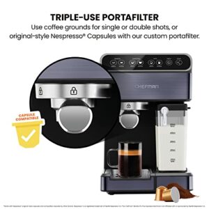 Chefman 6-in-1 Espresso Machine with Steamer, Automatic One-Touch Coffee Maker, Single or Double Shot Cappuccino Machine, Latte Maker, Espresso Maker with Milk Frother, Black