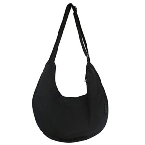 GAI Dumpling Bag Hobo Bags Unisex Canvas Crossbody Tote Large Handbags Student Shoulder Bag (Black)