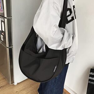 GAI Dumpling Bag Hobo Bags Unisex Canvas Crossbody Tote Large Handbags Student Shoulder Bag (Black)