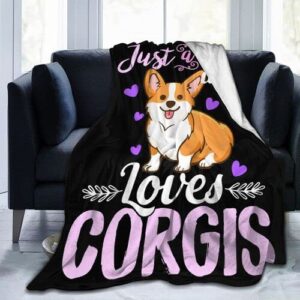 Cute Corgi Throw Blanket Just A Girl Who Loves Corgis for Women Corgi Lover Soft Cozy Fuzzy Fleece Blanket for Sofa Bed Couch Chair Living Room 40"x50"