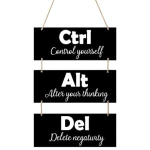 inspirational rustic wall decor control yourself alter your thinking delete negativity office decor motivational wall plaques with sayings wooden wall hangings for home office wall art (black backing)