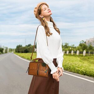 Women Crossbody Shoulder Bag,Leather Handbag Shoulder Bag Crossbody Purse with Plush Decoration (Brown)