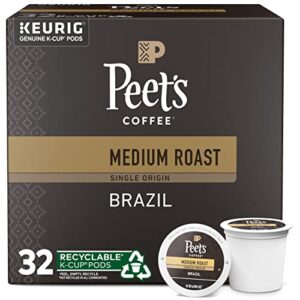 peet’s coffee, medium roast k-cup pods for keurig brewers – single origin brazil 32 count (1 box of 32 k-cup pods) packaging may vary