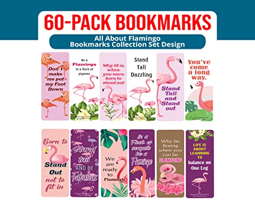 Creanoso All About Flamingo Bookmarks (10-Sets X 6 Cards) – Daily Inspirational Card Set – Interesting Book Page Clippers – Great Gifts for Adults and Teens