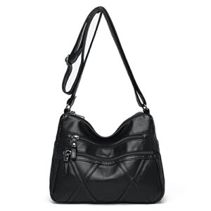 senyuni ladies handbags soft pu leather crossbody bags for women multi pocket waterproof hobo shoulder bags travel tote bag messenger purse (black)