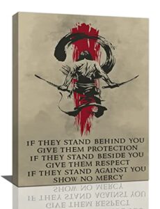japanese samurai wall art warrior pictures wall decor vintage inspirational quotes canvas painting print artwork modern home decorations framed ready to hang for living room office gym 12″x16″