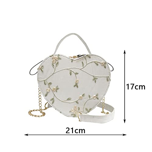 Lace Heart Round Handbags PU Leather Fresh Flower Chain Bag Tote Ladies Purse Peach Heart Cross Body Bags(3)