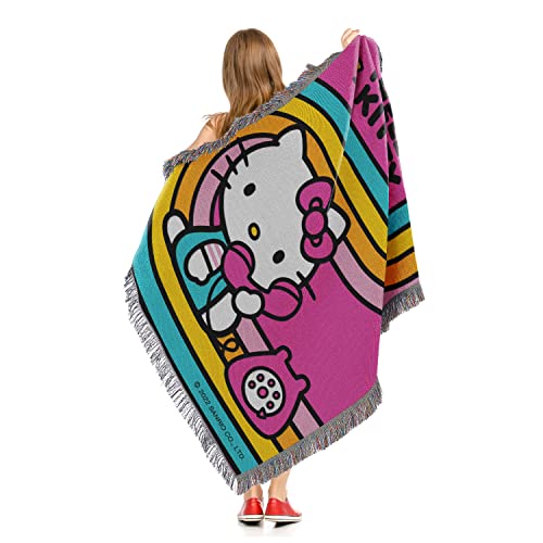 Northwest Woven Tapestry Throw Blanket, 48" x 60", Hello Kitty Let's Chat