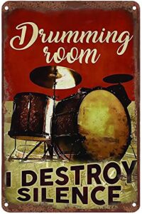 vintage metal tin sign,drum set poster drumming room i destroy silence,home gate garden bars restaurants cafes office store pubs club sign gift 8×12 inch plaque tin sign,wall art sign wall decor
