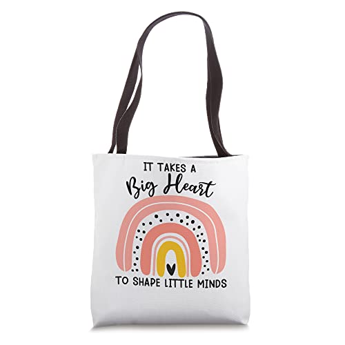 Jy2E Rainbow It Takes A Big Heart To Shape Little Minds Tote Bag