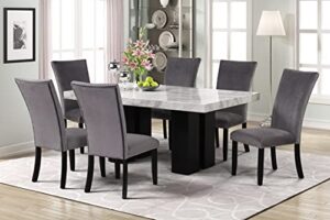 melpomene premium 7-piece dining table set with one 70″ l faux marble dining rectangular table and 6 upholstered-seat chairs for 6, for dining room and living room furniture (gray)