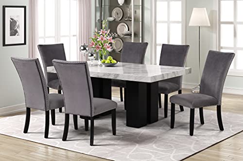 Melpomene Premium 7-Piece Dining Table Set with One 70" L Faux Marble Dining Rectangular Table and 6 Upholstered-Seat Chairs for 6, for Dining Room and Living Room Furniture (Gray)