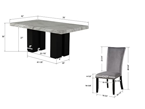 Melpomene Premium 7-Piece Dining Table Set with One 70" L Faux Marble Dining Rectangular Table and 6 Upholstered-Seat Chairs for 6, for Dining Room and Living Room Furniture (Gray)