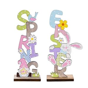 easter tabletop decoration signs, easter table centerpieces wooden bunny gnomes decorations family signs for spring holiday easter (2pcs)