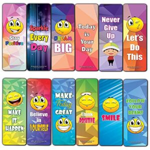 creanoso positive sayings emoji bookmarker cards (60-pack) – premium gift set – awesome bookmarks for boys, girls, children – six bulk assorted bookmarks designs – school incentives – wall decal