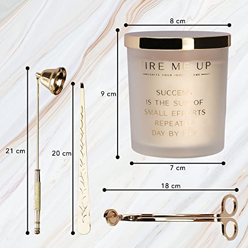 Fire Me Up Apple 8 oz Soy Candle with Metal Wick Trimmer, Snuffer, Wick Dipper Gift Set, Motivational Soy Candle, Cotton Wicked Candles with Reusable Glass Jar for Birthday Mother's Day Gift