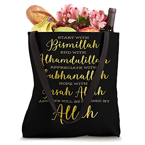 Start With Bismillah & Alhamdulillah Allah Muslim Prayer Tote Bag