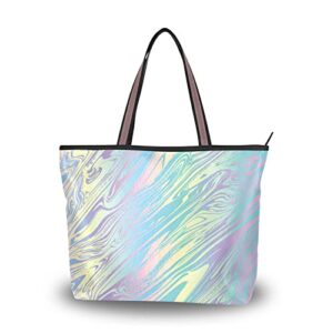 bolaz tote bag with pockets for women rainbow marble colorful art shoulder bag handbags zipper work small travel office business
