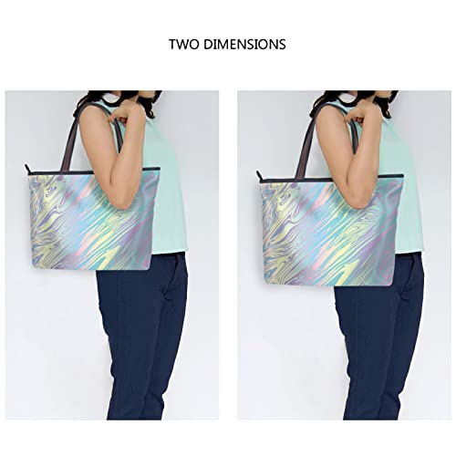 Bolaz Tote Bag with Pockets for Women Rainbow Marble Colorful Art Shoulder Bag Handbags Zipper Work Small Travel Office Business
