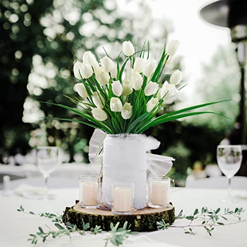 Ruidazon 6 Bundles Tulips Artificial Flowers,30 Heads Outdoor Artificial Tulip Faux Plastic Greenery Shrubs Plants UV Resistant for Easter Home Outside Garden Porch Window Decor (White)