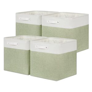 bidtakay storage baskets for clothes set of 4 large linen baskets for organizing storage shelves cubes organizer 13 inch storage bins for closet shelves home nursery toy storage (white&green)