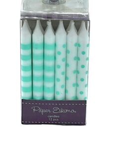 paper eskimo 12-pack birthday party candles with striped & polka dots – mint green color