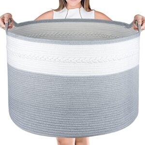 xxxxl extra large cotton rope basket, aivatoba 22″ x 22″ x 16″ blanket storage basket, toy storage basket, decorative sturdy storage basket with handles in living room