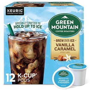green mountain coffee roasters brew over ice vanilla caramel, single serve keurig k-cup pods, flavored iced coffee, 12 count