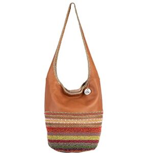 The Sak Back To Bali 120 Hobo Bag in Leather & Hand-Crochet, Large Shoulder Purse, Tobacco Seminyak