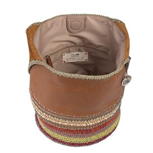 The Sak Back To Bali 120 Hobo Bag in Leather & Hand-Crochet, Large Shoulder Purse, Tobacco Seminyak