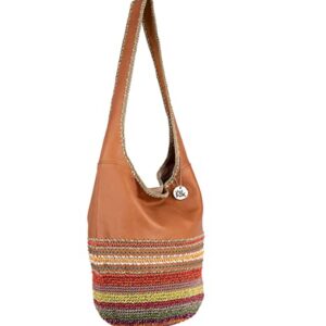 The Sak Back To Bali 120 Hobo Bag in Leather & Hand-Crochet, Large Shoulder Purse, Tobacco Seminyak