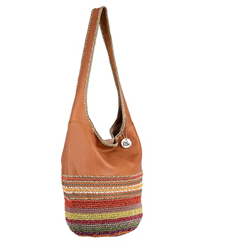 The Sak Back To Bali 120 Hobo Bag in Leather & Hand-Crochet, Large Shoulder Purse, Tobacco Seminyak