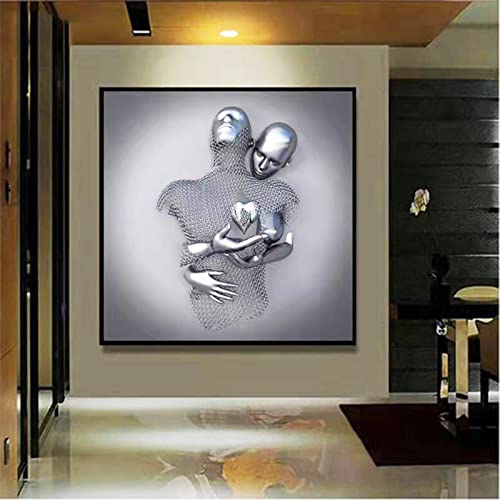 ZMURED 3D Wall Art Decor Artwork Figure Statue Modern Art Canvas Painting,Large Wall Art for Bathroom Bedroom Decoration (Hold Gray Heart)