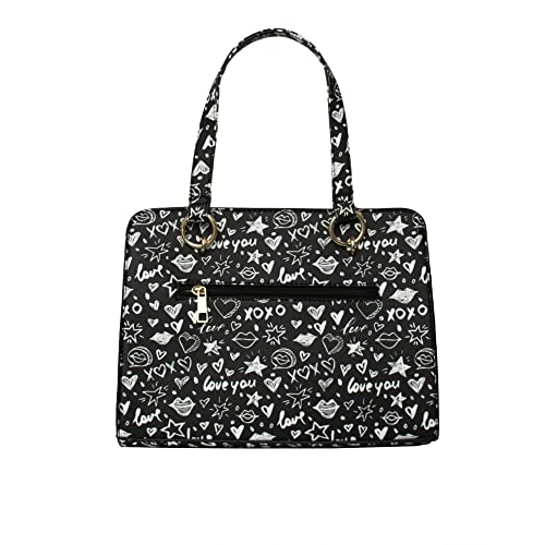 XOXO Women's Handbag Large Black Graffiti Print Satchel