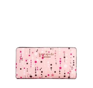 kate spade staci twinkle printed large slim bifold wallet in pink multi