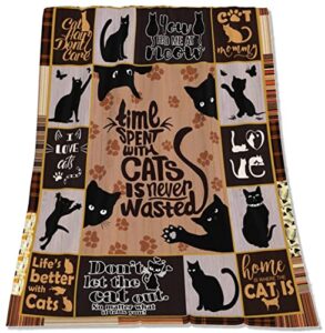 cat throw blanket for women, black cat gifts for cat lovers, cat lover gifts lady blanket, blankets for cats gifts idea throws women men