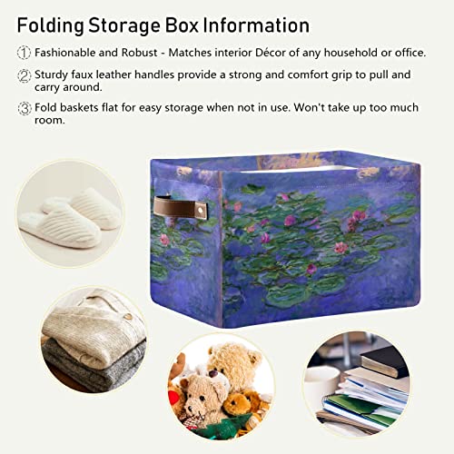 Storage Basket Bins Claude Monet Water Lilies Collapsible Storage Organizer for Shelf Closet Bedroom