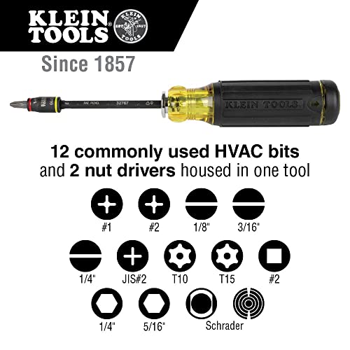 Klein Tools 32304 Screwdriver, 14-in-1 Adjustable Screwdriver with Flip Socket, HVAC Nut Drivers and Bits, Impact Rated