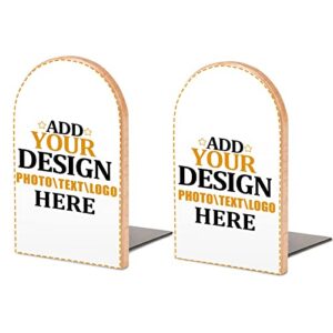 custom wood book ends for shelves personalized design bookends add your photo image text pack of 1 office book stand book holders stopper for family office school (8 * 12.8cm/3.1 * 5in)