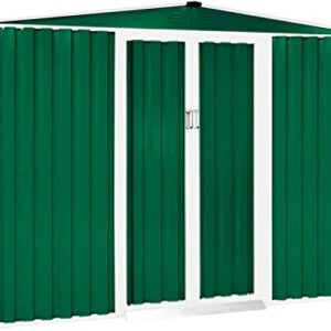 Skiway 6' x 8' Outdoor Garden Storage Shed with Sliding Door, Perfect to Store Patio Furniture, Garden Tools, Bike Accessories, Beach Chairs, Weather Resistance, Green