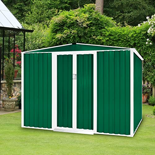 Skiway 6' x 8' Outdoor Garden Storage Shed with Sliding Door, Perfect to Store Patio Furniture, Garden Tools, Bike Accessories, Beach Chairs, Weather Resistance, Green