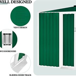 Skiway 6' x 8' Outdoor Garden Storage Shed with Sliding Door, Perfect to Store Patio Furniture, Garden Tools, Bike Accessories, Beach Chairs, Weather Resistance, Green