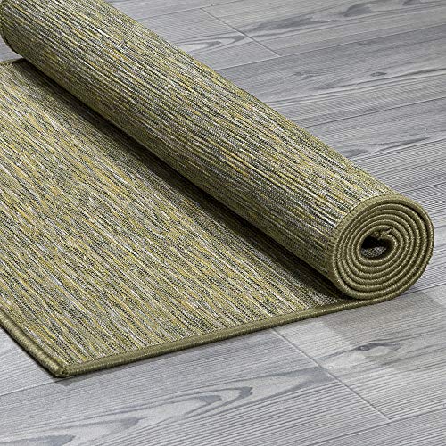 Ottomanson Machine Washable Tonal Design Jute Back 2x3 Reversible Indoor/Outdoor Area Rug for Patio, Living Room, Bedroom, Office, Dining Room, 2' x 3', Green