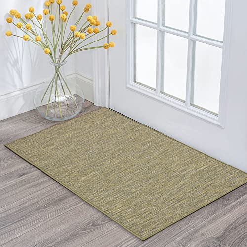 Ottomanson Machine Washable Tonal Design Jute Back 2x3 Reversible Indoor/Outdoor Area Rug for Patio, Living Room, Bedroom, Office, Dining Room, 2' x 3', Green