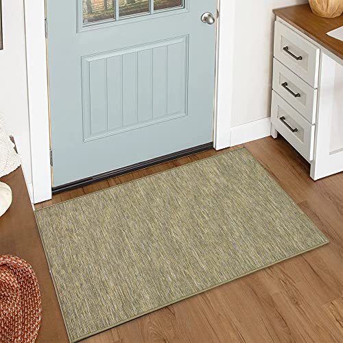 Ottomanson Machine Washable Tonal Design Jute Back 2x3 Reversible Indoor/Outdoor Area Rug for Patio, Living Room, Bedroom, Office, Dining Room, 2' x 3', Green