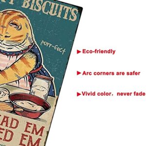 Kitty Biscuits We Knead Em You Need Em Vintage Metal Tin Sign Fluffy Cute Cat Iron Painting Retro Signs for Home Coffee Kitchen Outdoor Wall Decor 8x12 Inch