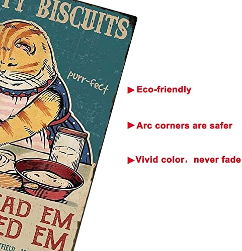 Kitty Biscuits We Knead Em You Need Em Vintage Metal Tin Sign Fluffy Cute Cat Iron Painting Retro Signs for Home Coffee Kitchen Outdoor Wall Decor 8x12 Inch