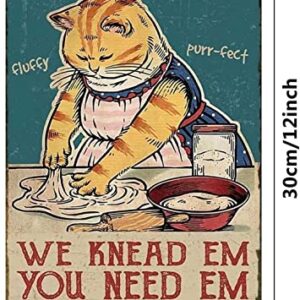 Kitty Biscuits We Knead Em You Need Em Vintage Metal Tin Sign Fluffy Cute Cat Iron Painting Retro Signs for Home Coffee Kitchen Outdoor Wall Decor 8x12 Inch