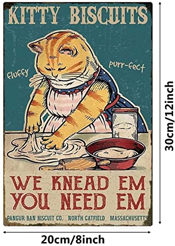 Kitty Biscuits We Knead Em You Need Em Vintage Metal Tin Sign Fluffy Cute Cat Iron Painting Retro Signs for Home Coffee Kitchen Outdoor Wall Decor 8x12 Inch